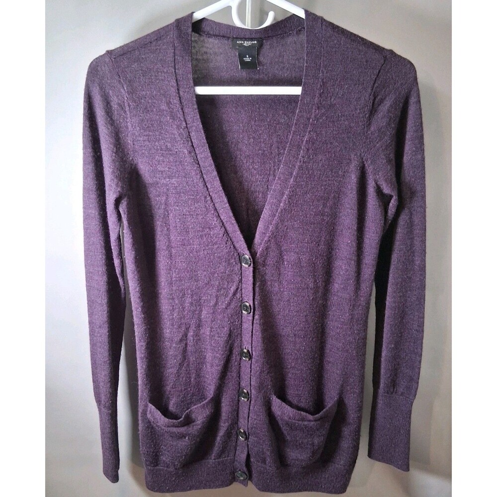 Ann Taylor Plum Wool Blend Longline Cardigan Sweater Size Small Dark Purple